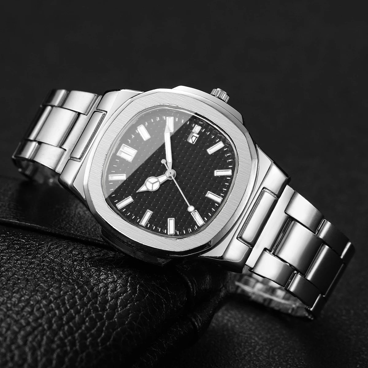 2/4PCS Fashion Men Business Watches Set Simple Square Mens Quartz Watch with Calendar Reloj Hombre(Without Box)