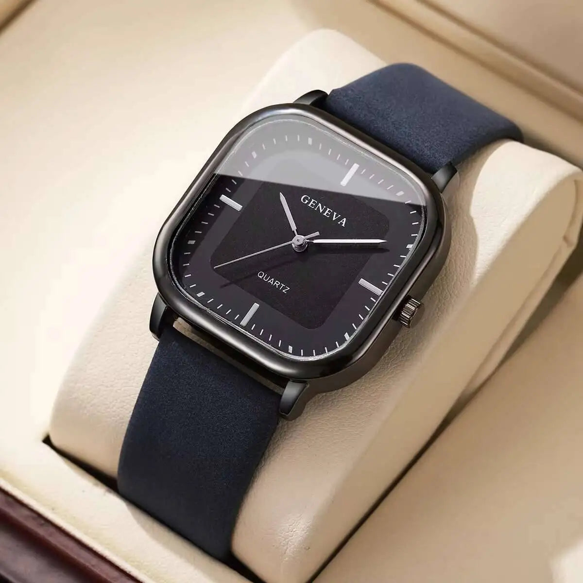 Fashion Square Minimalist Men's Quartz Watch Casual Leather Strap Wristwatch Reloj Hombre(Without Box)