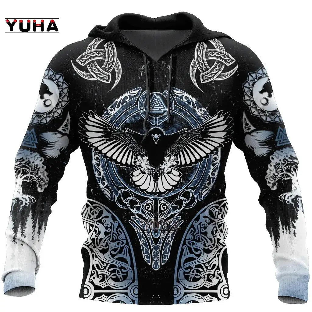 Eagle/ Raven Tattoo Vegvisir Red 3D All Over Printed Men's Hoodie & Sweatshirt Unisex Zip Hoodies Casual Tracksuits