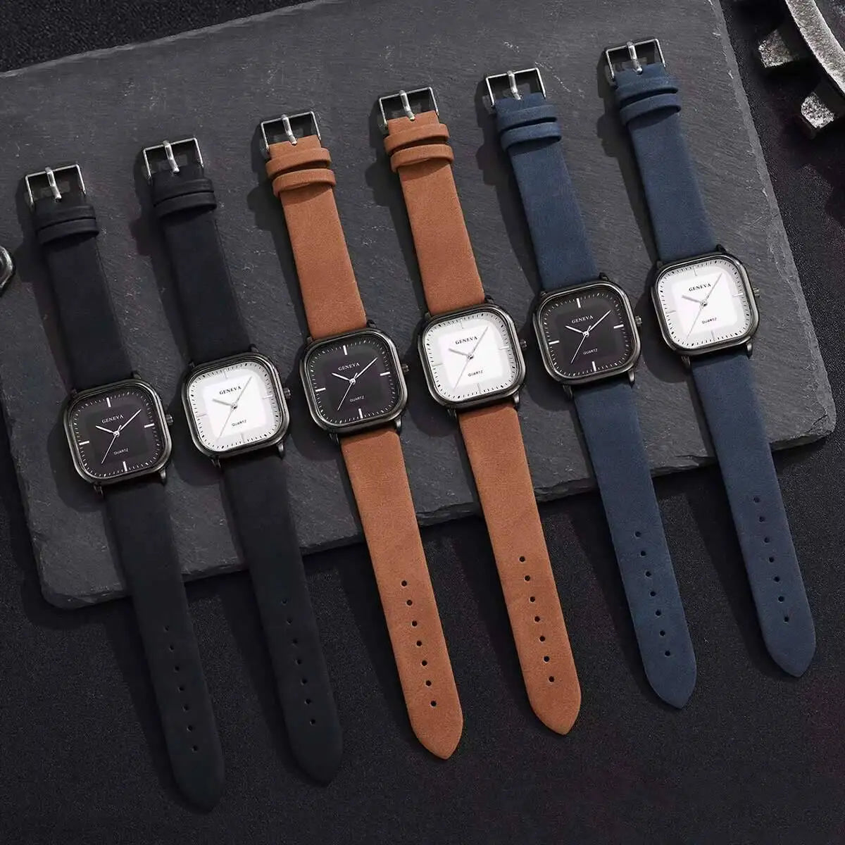 Fashion Square Minimalist Men's Quartz Watch Casual Leather Strap Wristwatch Reloj Hombre(Without Box)