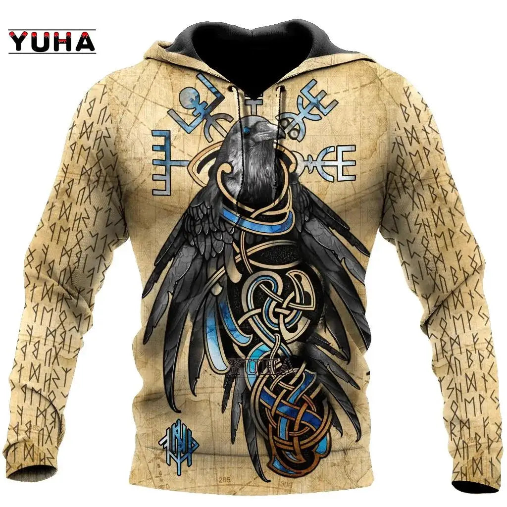 Eagle/ Raven Tattoo Vegvisir Red 3D All Over Printed Men's Hoodie & Sweatshirt Unisex Zip Hoodies Casual Tracksuits