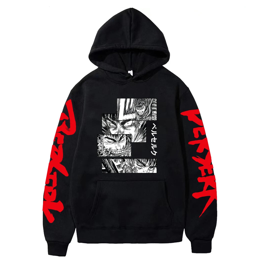 Anime Berserk Hoodies for Men Japanese Harajuku Fashion New Hoodie Sweatshirts Unisex Black Long Sleeve Funny Graphic Pullovers