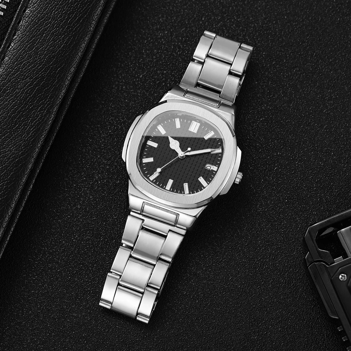 2/4PCS Fashion Men Business Watches Set Simple Square Mens Quartz Watch with Calendar Reloj Hombre(Without Box)