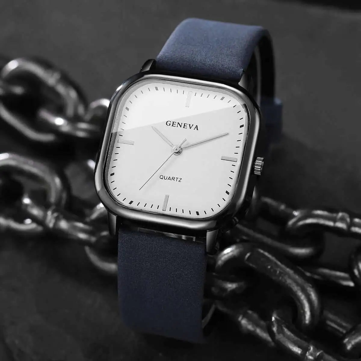 Fashion Square Minimalist Men's Quartz Watch Casual Leather Strap Wristwatch Reloj Hombre(Without Box)