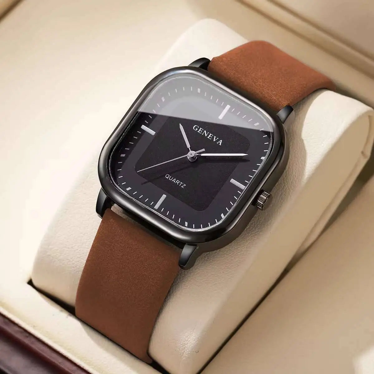 Fashion Square Minimalist Men's Quartz Watch Casual Leather Strap Wristwatch Reloj Hombre(Without Box)