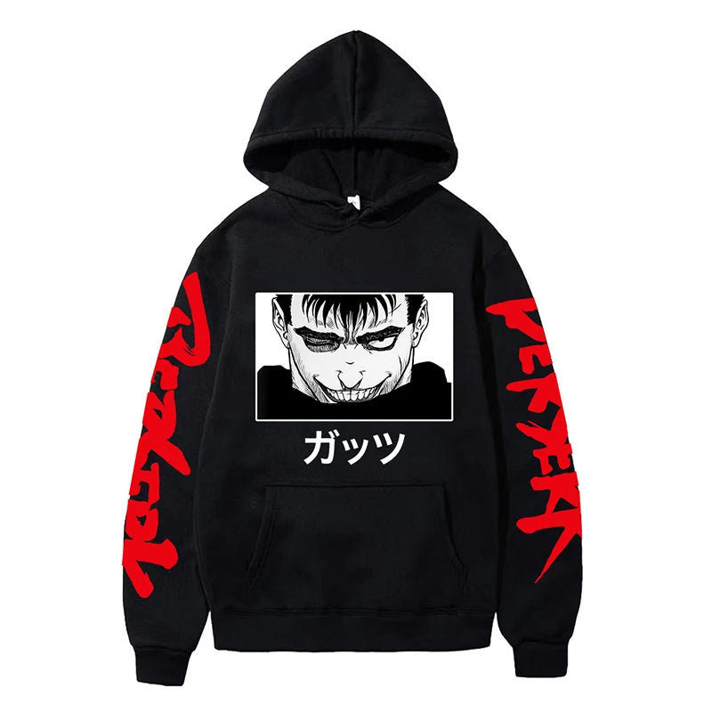 Anime Berserk Hoodies for Men Japanese Harajuku Fashion New Hoodie Sweatshirts Unisex Black Long Sleeve Funny Graphic Pullovers