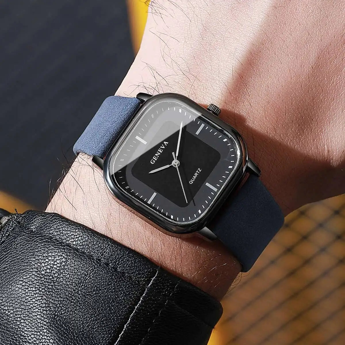 Fashion Square Minimalist Men's Quartz Watch Casual Leather Strap Wristwatch Reloj Hombre(Without Box)