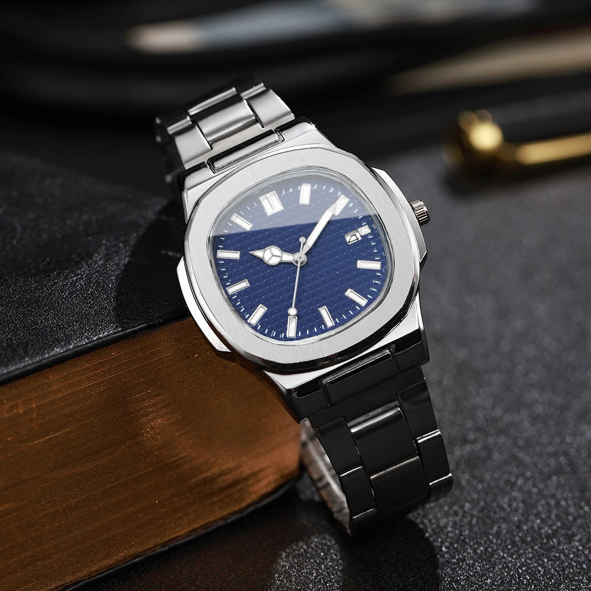 2/4PCS Fashion Men Business Watches Set Simple Square Mens Quartz Watch with Calendar Reloj Hombre(Without Box)