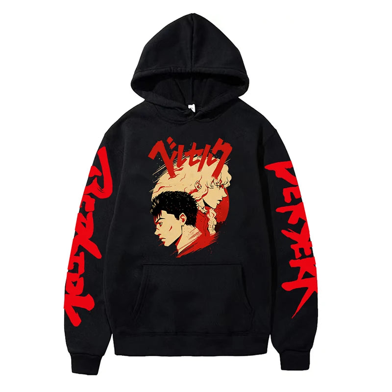 Anime Berserk Hoodies for Men Japanese Harajuku Fashion New Hoodie Sweatshirts Unisex Black Long Sleeve Funny Graphic Pullovers