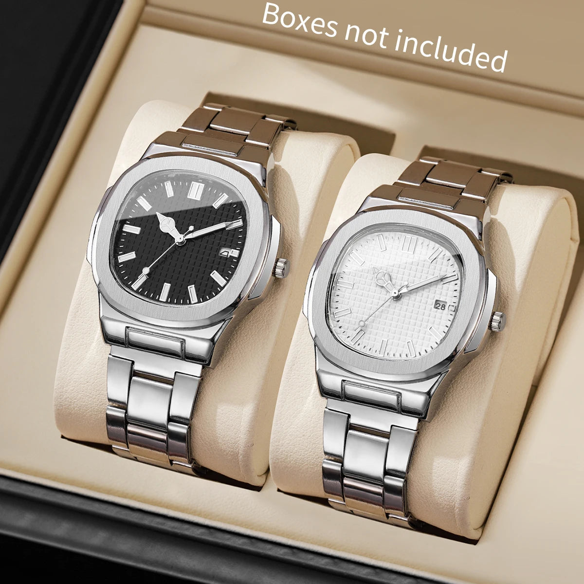 2/4PCS Fashion Men Business Watches Set Simple Square Mens Quartz Watch with Calendar Reloj Hombre(Without Box)