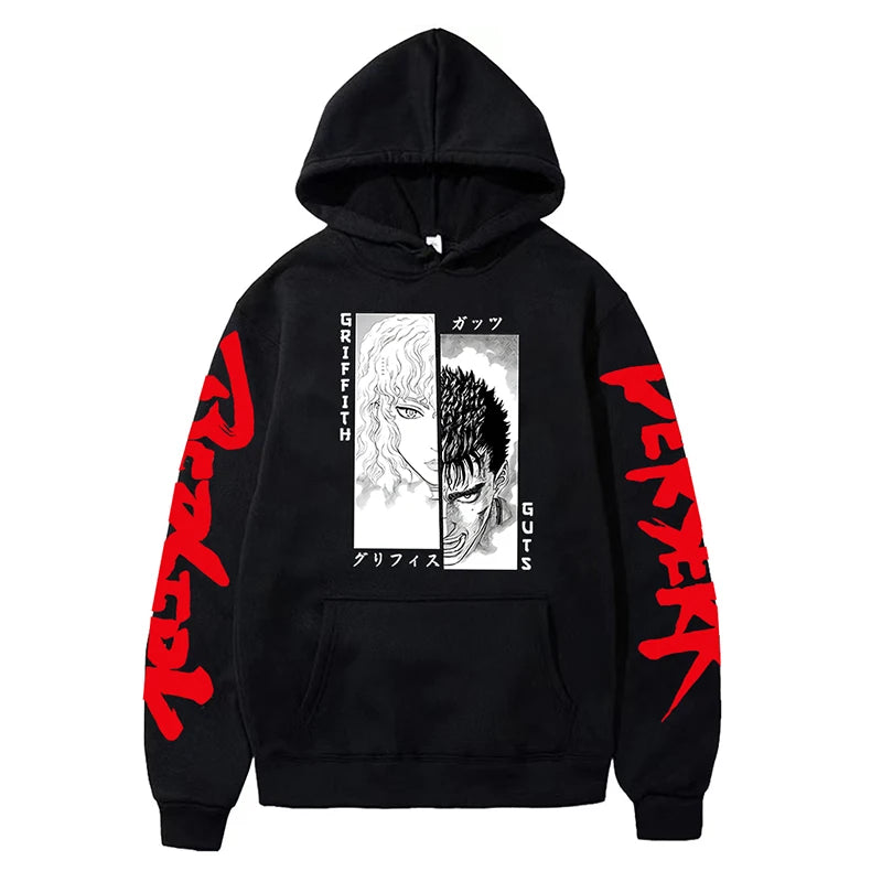 Anime Berserk Hoodies for Men Japanese Harajuku Fashion New Hoodie Sweatshirts Unisex Black Long Sleeve Funny Graphic Pullovers