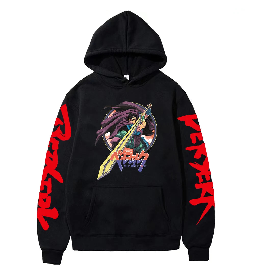 Anime Berserk Hoodies for Men Japanese Harajuku Fashion New Hoodie Sweatshirts Unisex Black Long Sleeve Funny Graphic Pullovers