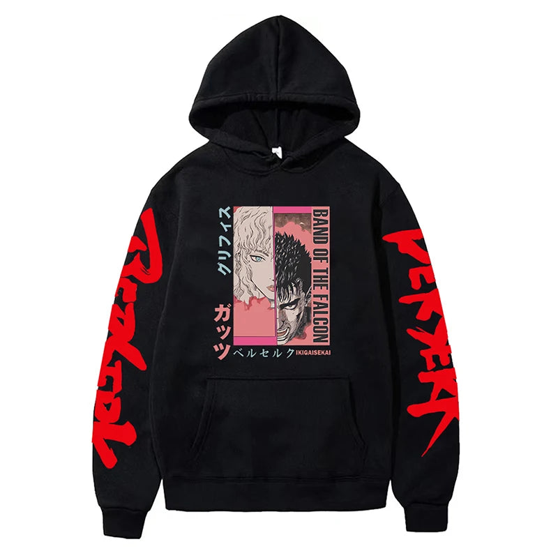 Anime Berserk Hoodies for Men Japanese Harajuku Fashion New Hoodie Sweatshirts Unisex Black Long Sleeve Funny Graphic Pullovers