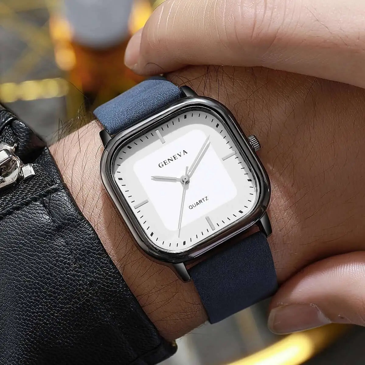 Fashion Square Minimalist Men's Quartz Watch Casual Leather Strap Wristwatch Reloj Hombre(Without Box)