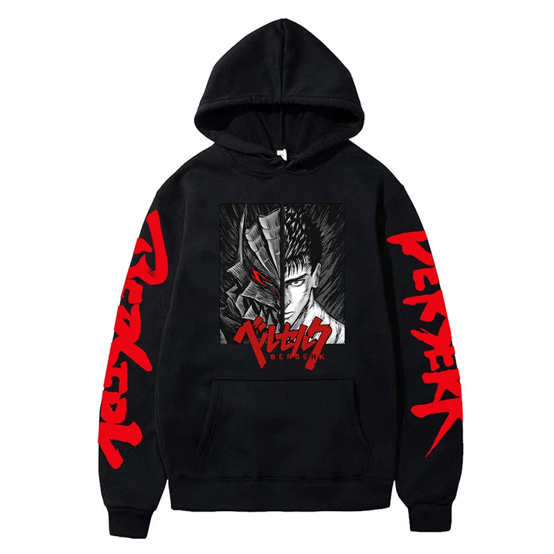 Anime Berserk Hoodies for Men Japanese Harajuku Fashion New Hoodie Sweatshirts Unisex Black Long Sleeve Funny Graphic Pullovers