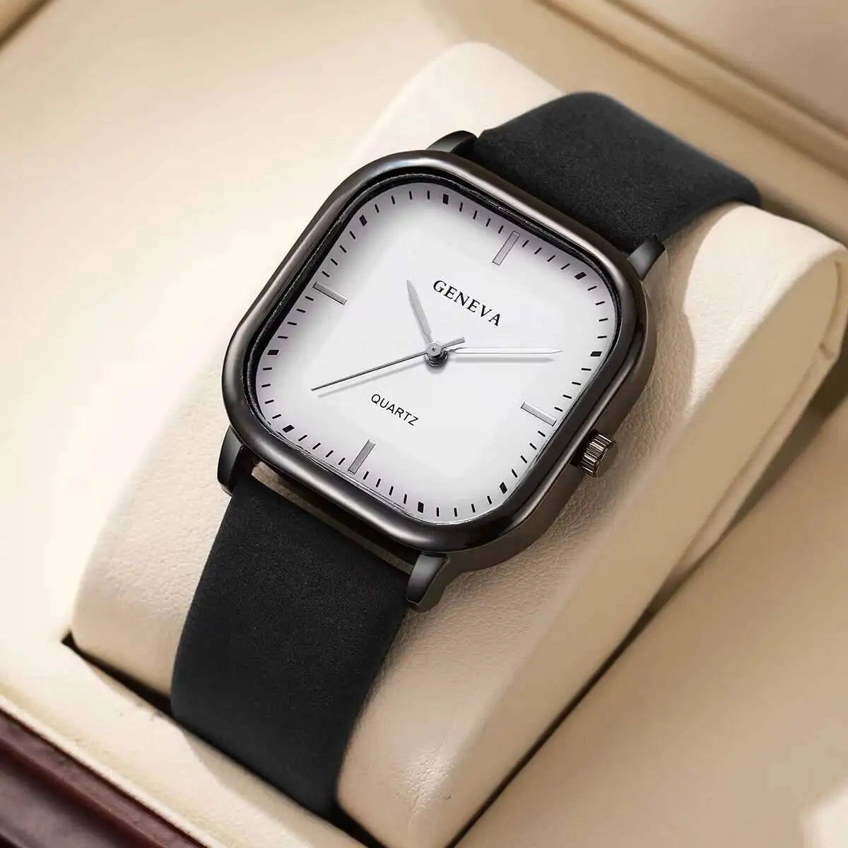 Fashion Square Minimalist Men's Quartz Watch Casual Leather Strap Wristwatch Reloj Hombre(Without Box)