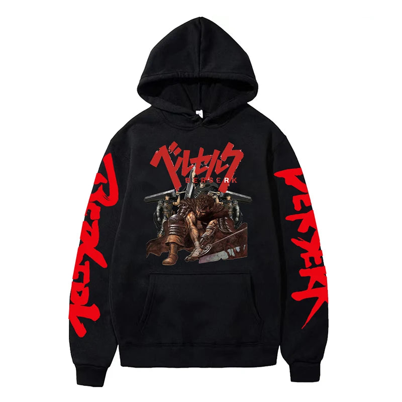 Anime Berserk Hoodies for Men Japanese Harajuku Fashion New Hoodie Sweatshirts Unisex Black Long Sleeve Funny Graphic Pullovers