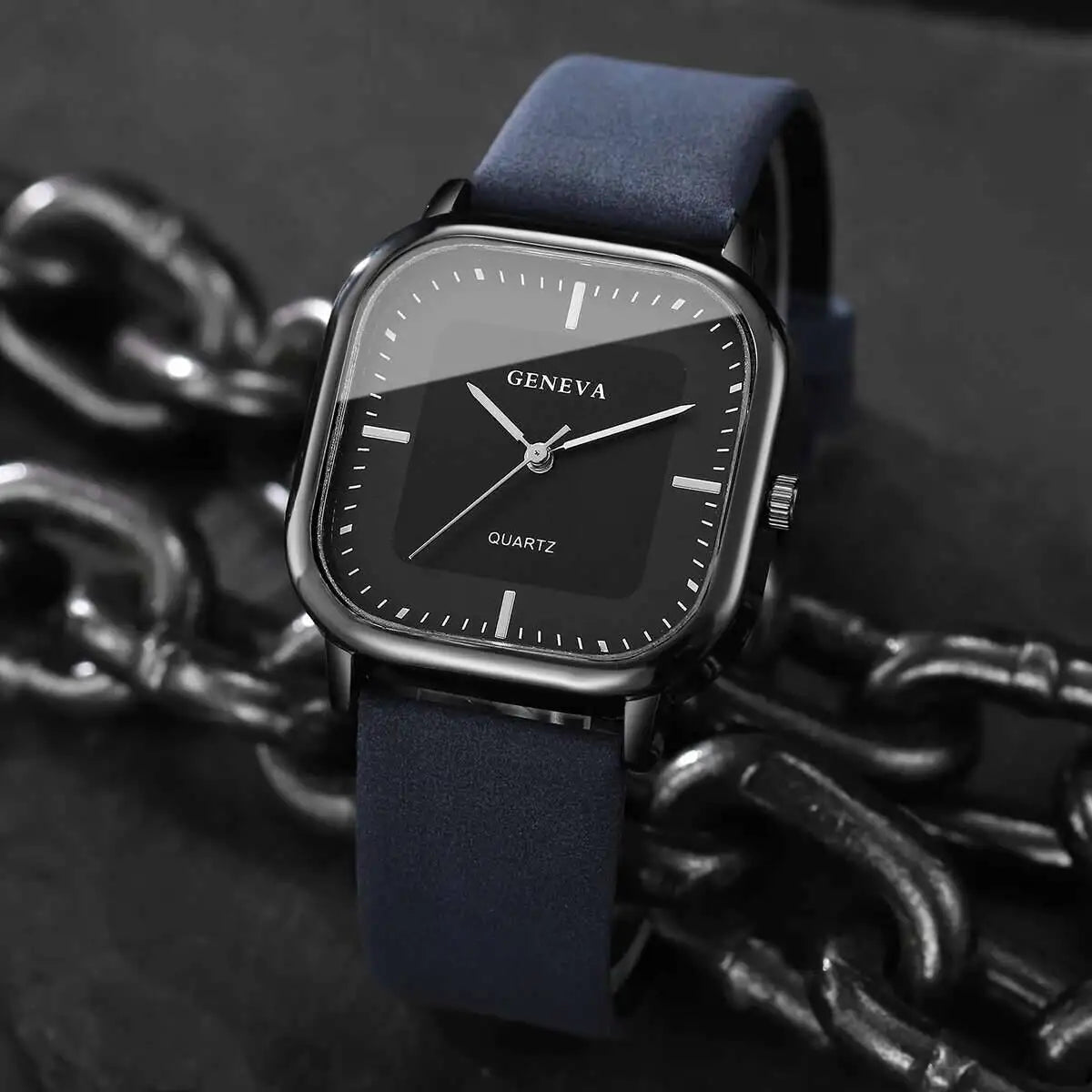 Fashion Square Minimalist Men's Quartz Watch Casual Leather Strap Wristwatch Reloj Hombre(Without Box)