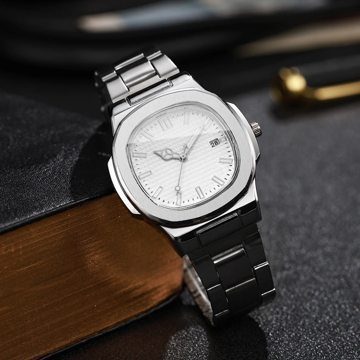 2/4PCS Fashion Men Business Watches Set Simple Square Mens Quartz Watch with Calendar Reloj Hombre(Without Box)