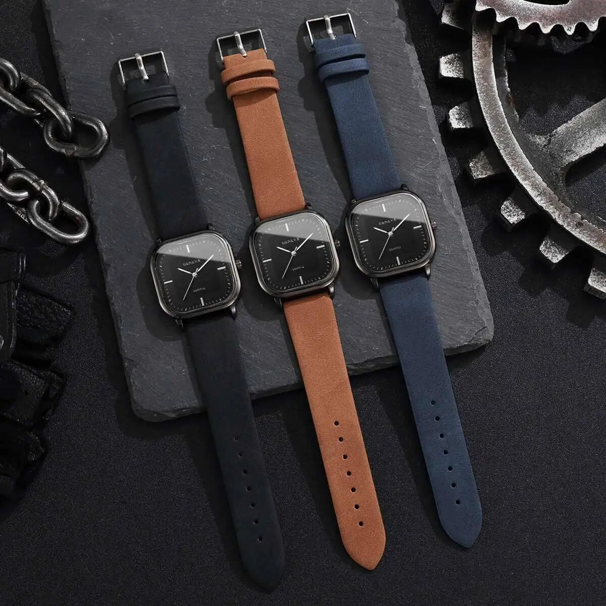 Fashion Square Minimalist Men's Quartz Watch Casual Leather Strap Wristwatch Reloj Hombre(Without Box)