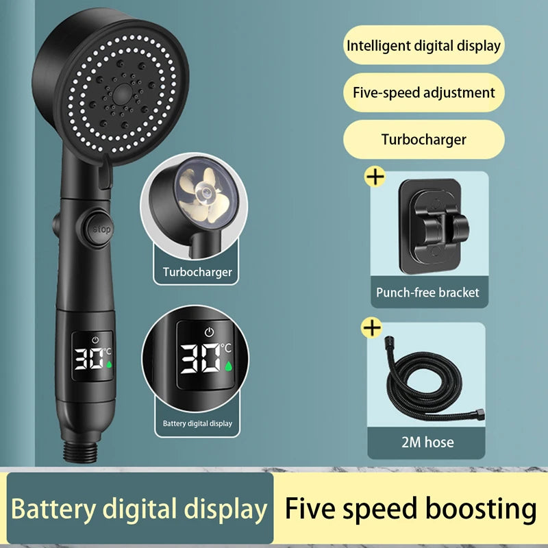 Xiaomi Water Temperature Digital Display Shower Head Turbo High pressure shower head set household 5-Mode Bathroom Accessories