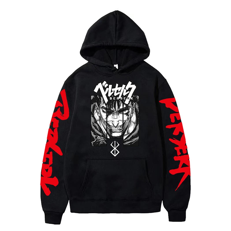 Anime Berserk Hoodies for Men Japanese Harajuku Fashion New Hoodie Sweatshirts Unisex Black Long Sleeve Funny Graphic Pullovers