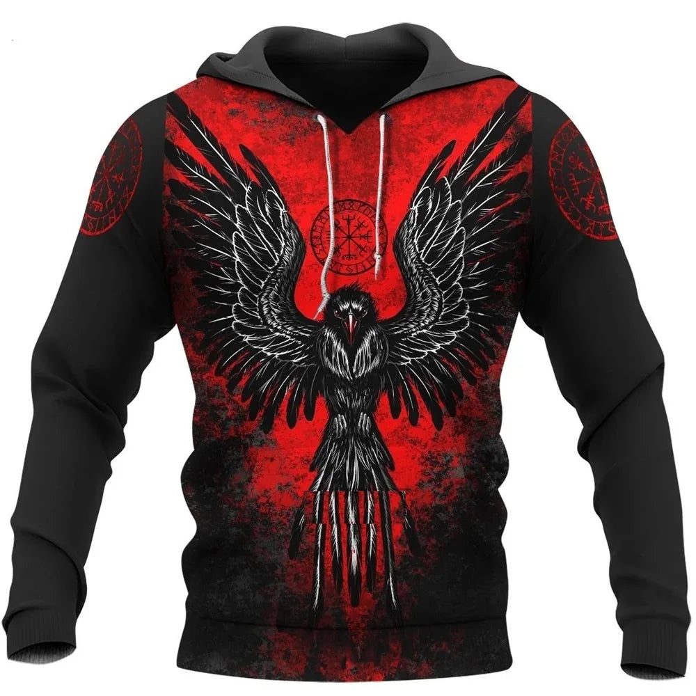 Eagle/ Raven Tattoo Vegvisir Red 3D All Over Printed Men's Hoodie & Sweatshirt Unisex Zip Hoodies Casual Tracksuits