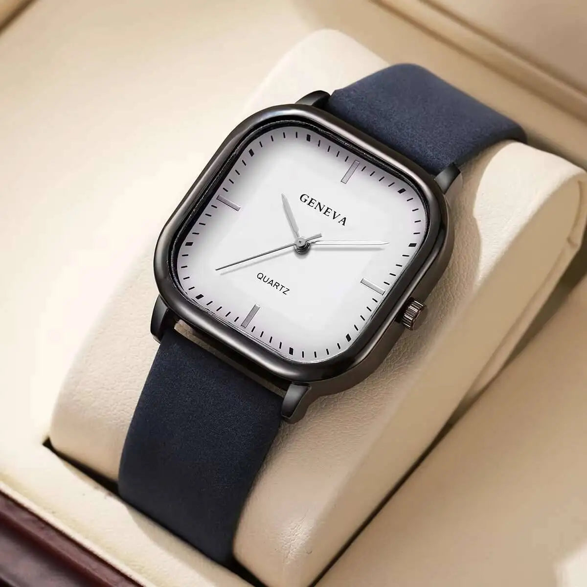 Fashion Square Minimalist Men's Quartz Watch Casual Leather Strap Wristwatch Reloj Hombre(Without Box)