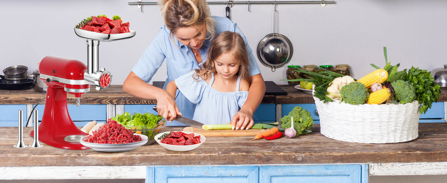 Metal Food Grinder Attachments for all KitchenAid chef and Cuisinart Stand Mixers SM-50 Series. Meat Grinders, Sausage Stuff