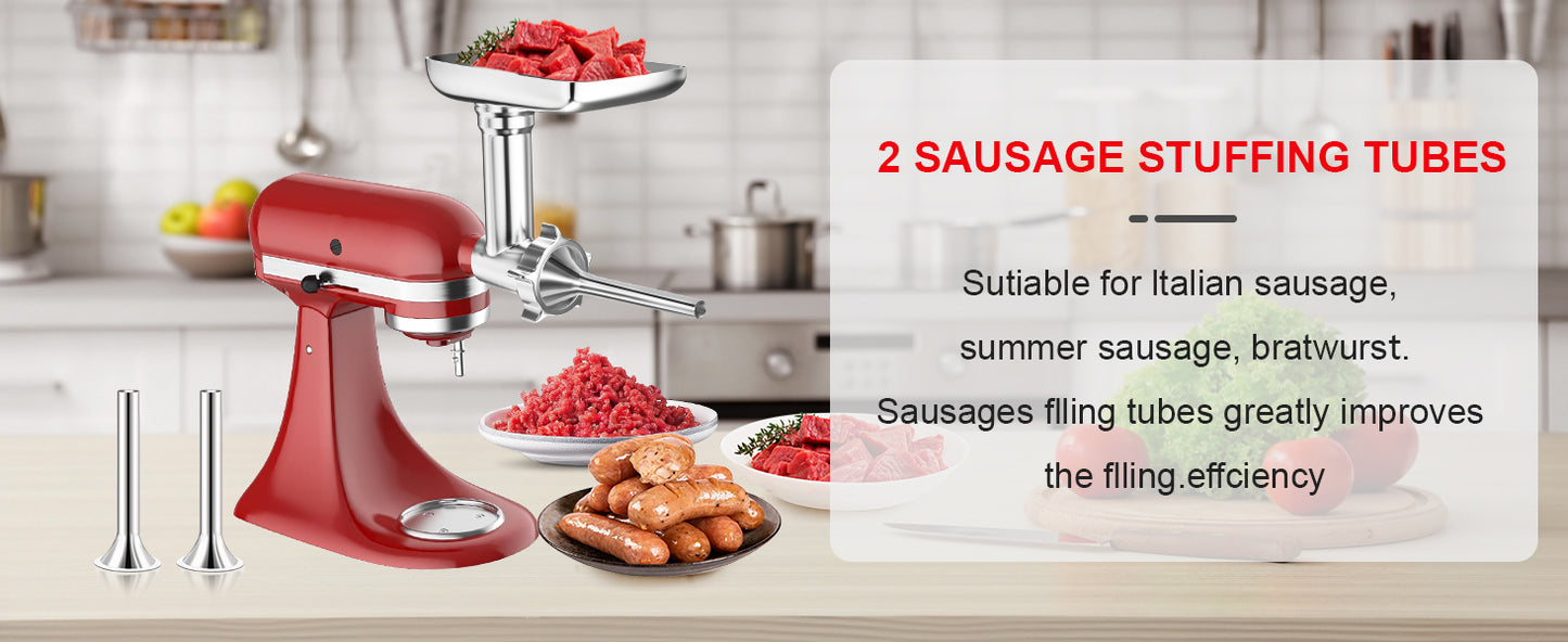 Metal Food Grinder Attachments for all KitchenAid chef and Cuisinart Stand Mixers SM-50 Series. Meat Grinders, Sausage Stuff