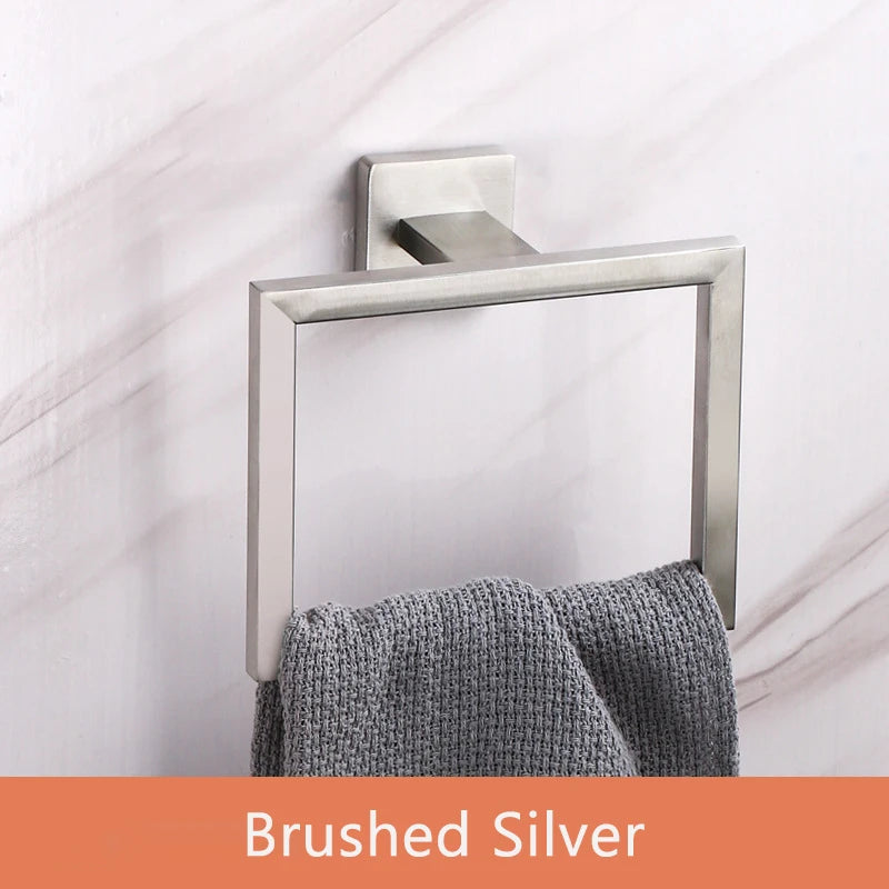 Bathroom Hardware Set Accessories Matte Black Shelf Robe Hook Hanger Towel Rail Bar Rack Tissue Paper Holder Stainless Steel Kit