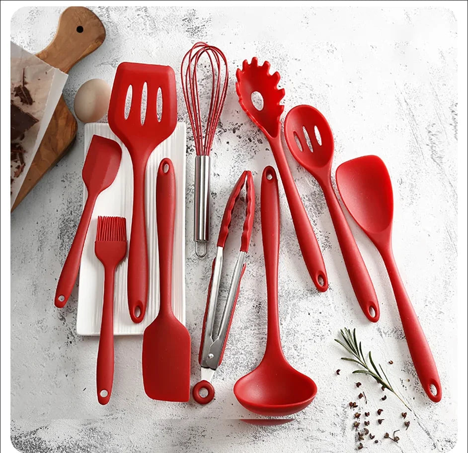 10 PCS Silicone Cookware Set Kitchen Cooking Tools Baking Tools Tableware Silicone Shovel Spoon Scraper Kitchen Accessories