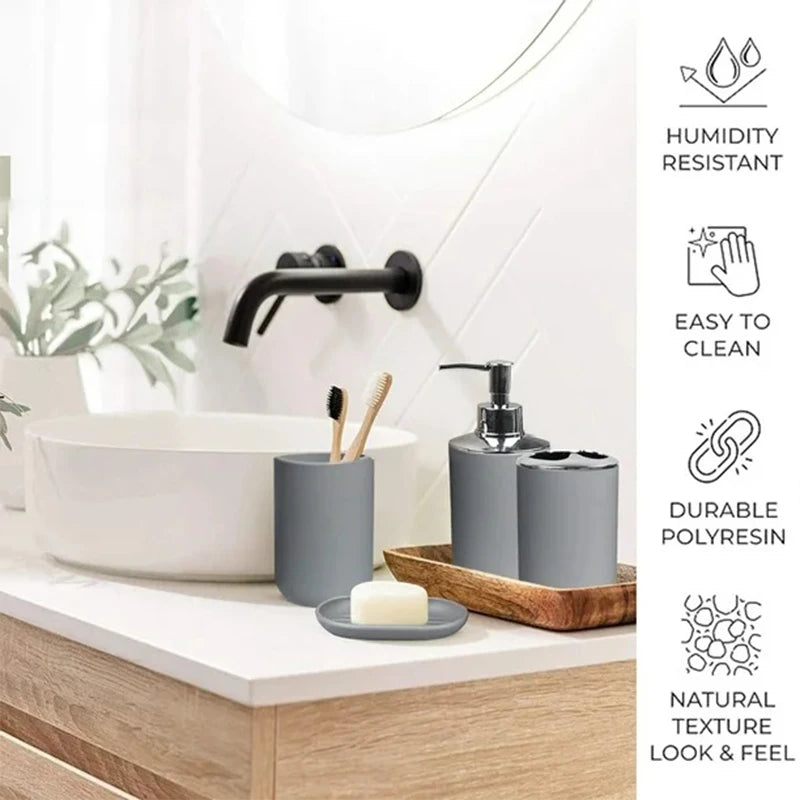 6 Pcs Plastic Bathroom Accessory Set Luxury Bath Accessories Bath Set Lotion Bottles, Toothbrush Holder, Tooth Mug, Soap Dish