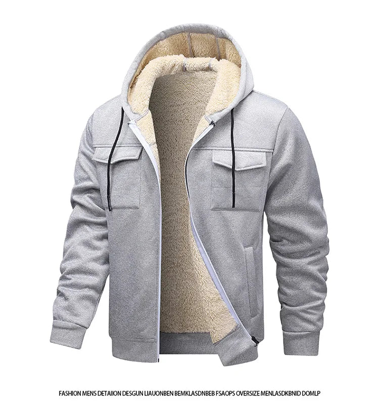 Autumn Winter Man Jacket Thicken Warm Male Hooded Outerwear Simple Solid Color Long Sleeve Versatile Comfortable Men Coat