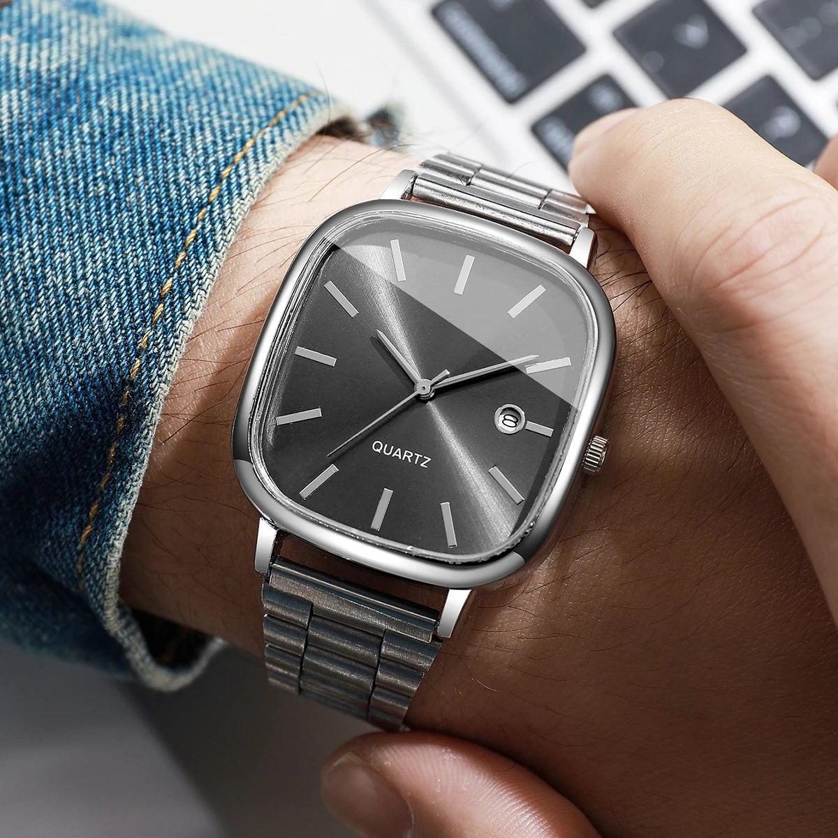 Fashion Square Men Business Watches Analog Calendar Quartz Watch for Mens Clock Reloj Hombre（Without Box）