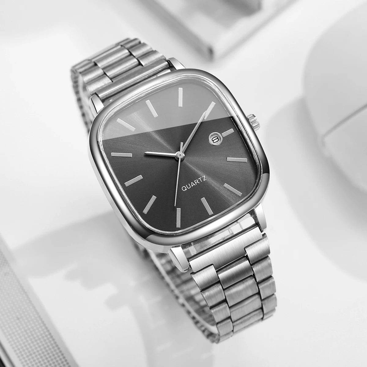 Fashion Square Men Business Watches Analog Calendar Quartz Watch for Mens Clock Reloj Hombre（Without Box）