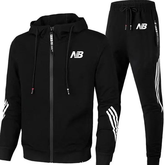 High end brand men's hoodie set for autumn and winter fashionable letter printed stripes trendy sports and casual men's clothing