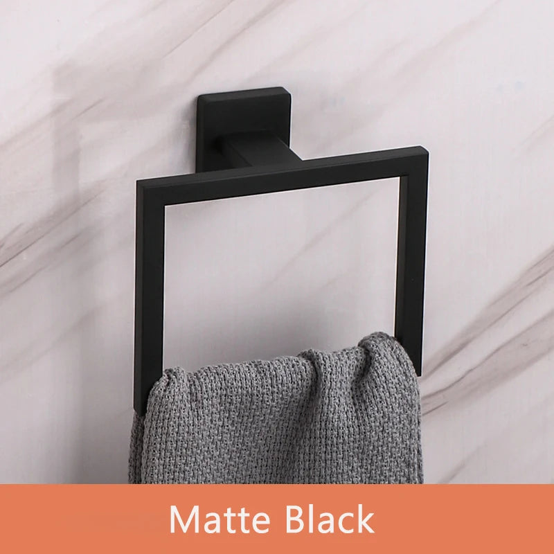 Bathroom Hardware Set Accessories Matte Black Shelf Robe Hook Hanger Towel Rail Bar Rack Tissue Paper Holder Stainless Steel Kit