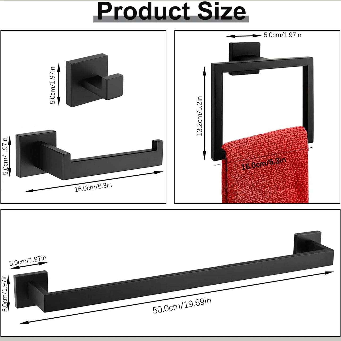 Bathroom Hardware Set Accessories Matte Black Shelf Robe Hook Hanger Towel Rail Bar Rack Tissue Paper Holder Stainless Steel Kit