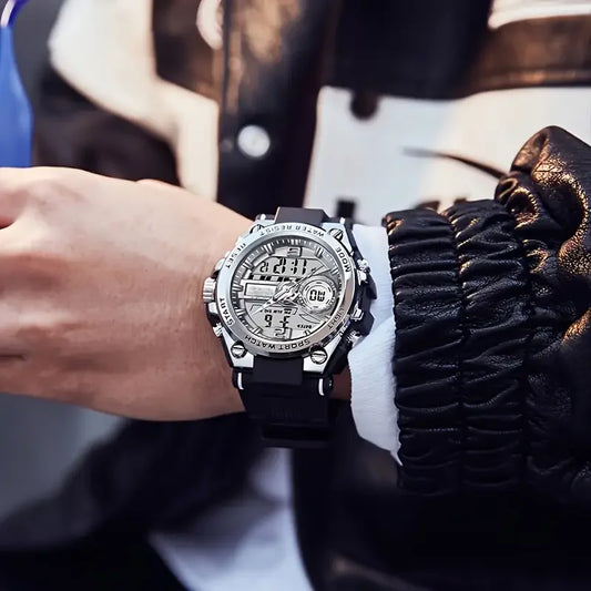 Three-Hand Luminous Sports Watch |   Alloy Dual Display Timer+Alarm Clock+Calendar |   Exclusive Dual-Display Digital Watch for Men and Women
