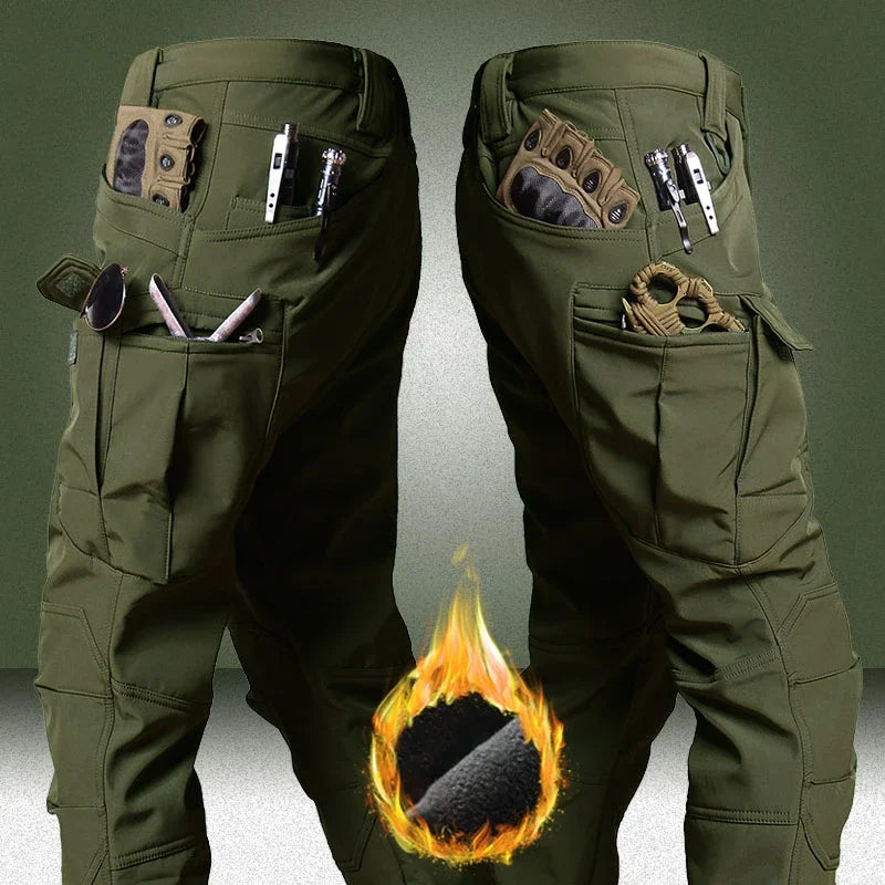 Winter Pants Men Outdoor Windproof Waterproof Thick Tactical Trousers Softshell Fleece Hunting Warm Multi-pocket Work Camo 4XL