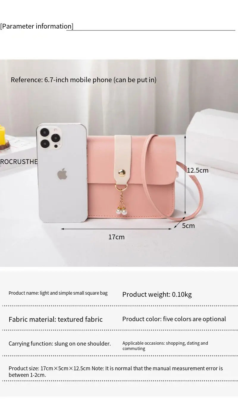 Ladies' small bags for daily use, versatile spring and summer women's bags, color-blocking small square bags, pearl pendant bags