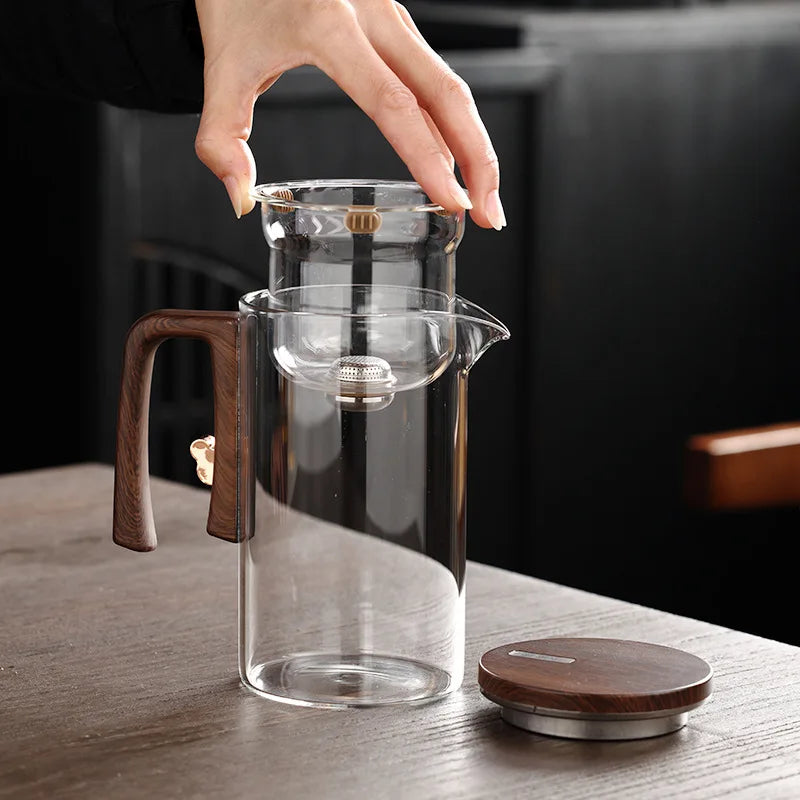 900ml 720ml 520ml Tea pot,One Click Magnetic Switch Heat Resistant Glass Teapot with Stainless Steel Tea Strainer KungFu Teaware