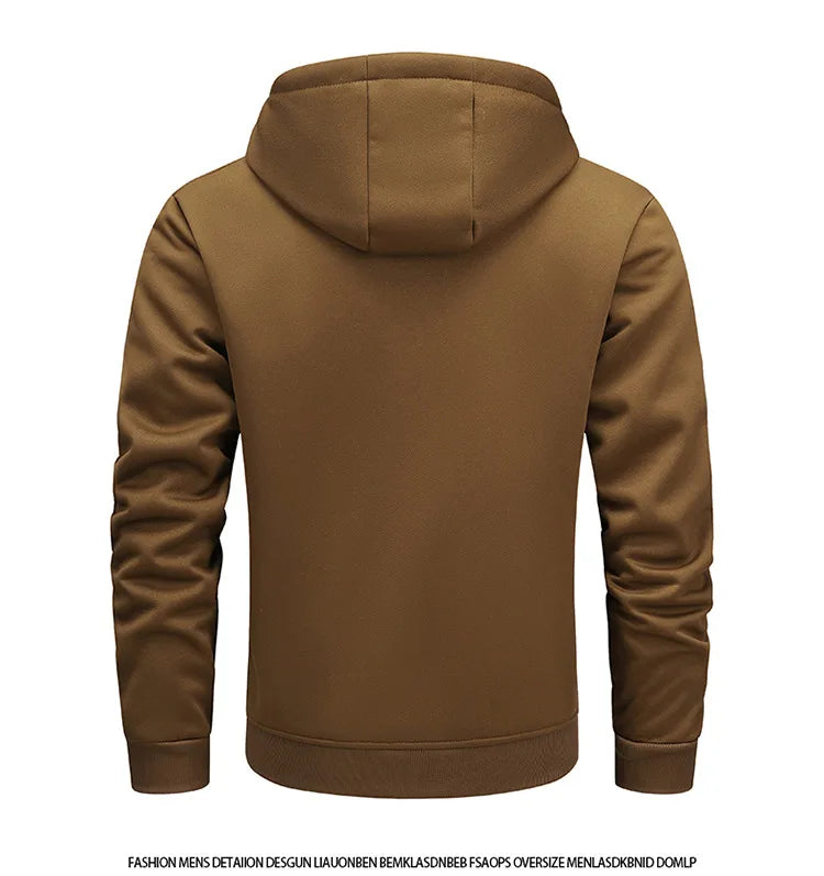 Autumn Winter Man Jacket Thicken Warm Male Hooded Outerwear Simple Solid Color Long Sleeve Versatile Comfortable Men Coat