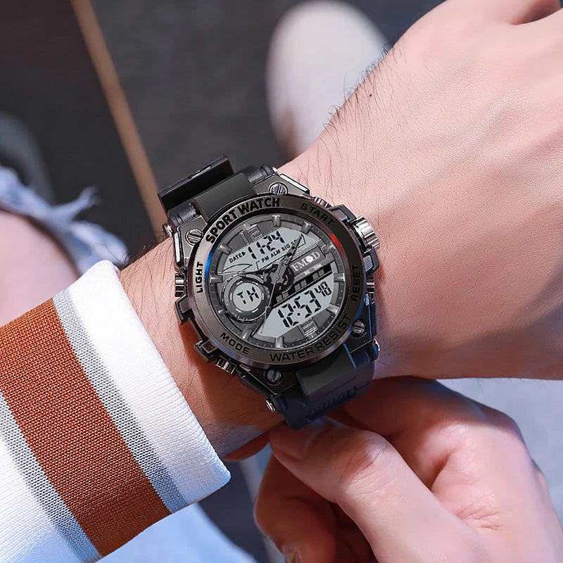 Three-Hand Luminous Sports Watch |   Alloy Dual Display Timer+Alarm Clock+Calendar |   Exclusive Dual-Display Digital Watch for Men and Women