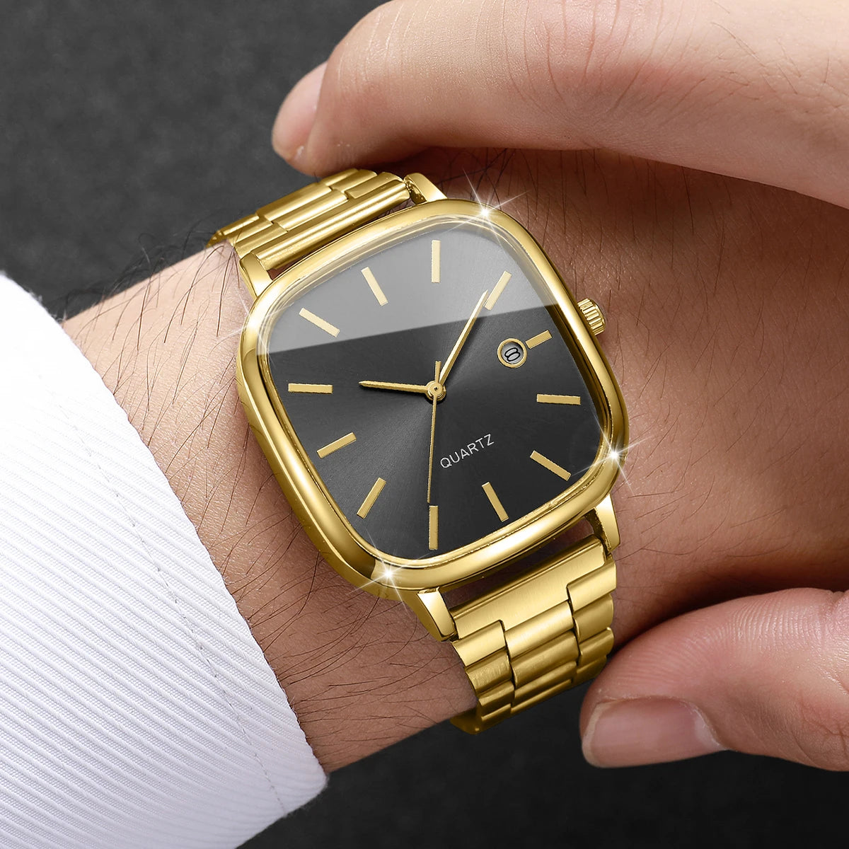 Fashion Square Men Business Watches Analog Calendar Quartz Watch for Mens Clock Reloj Hombre（Without Box）