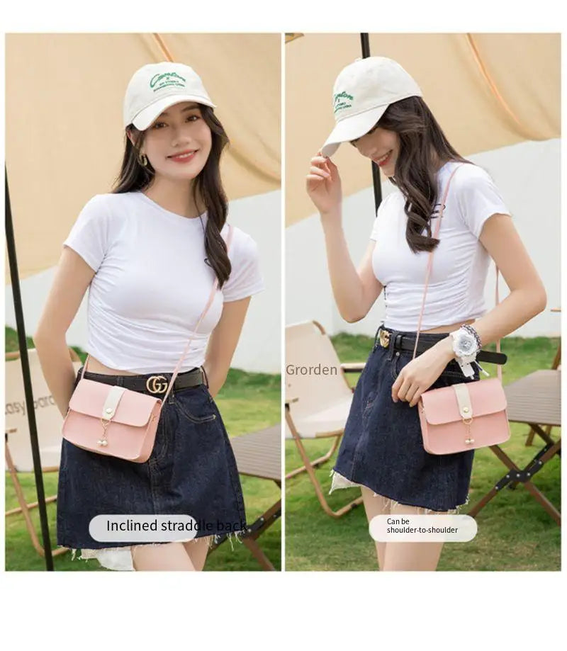 Ladies' small bags for daily use, versatile spring and summer women's bags, color-blocking small square bags, pearl pendant bags