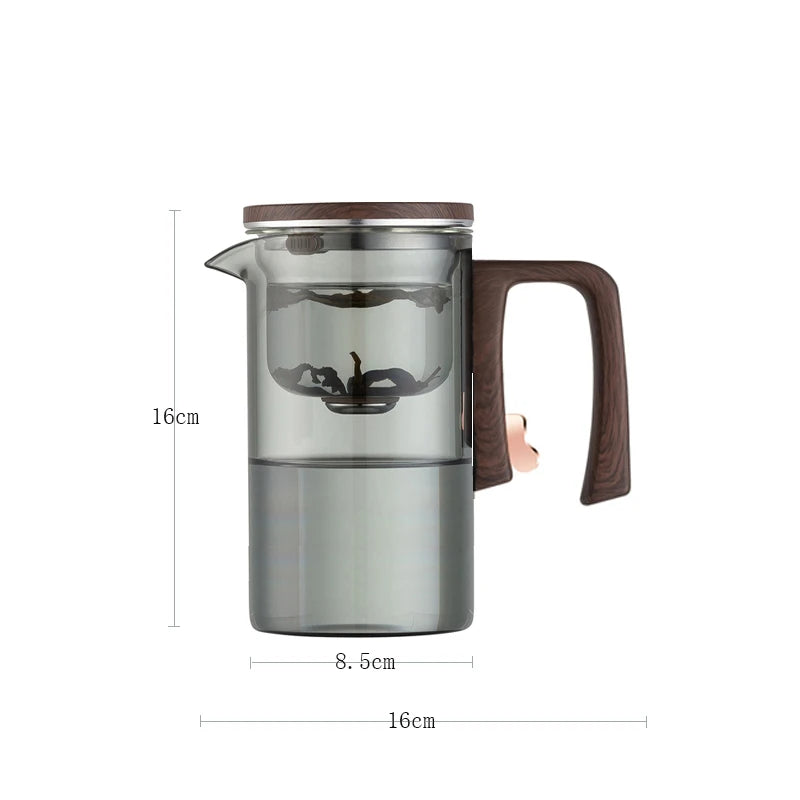 New Water Separation Inner Container Teapot One Click Magnetic Switch Tea Separation Filtration Glass Tea Pot Wood Handle Tea