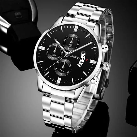 Fashion Men's Watches Luxury Silver Stainless Steel Quartz Wrist Watch Man Business Watch for Men Calendar Clock Reloj Hombre