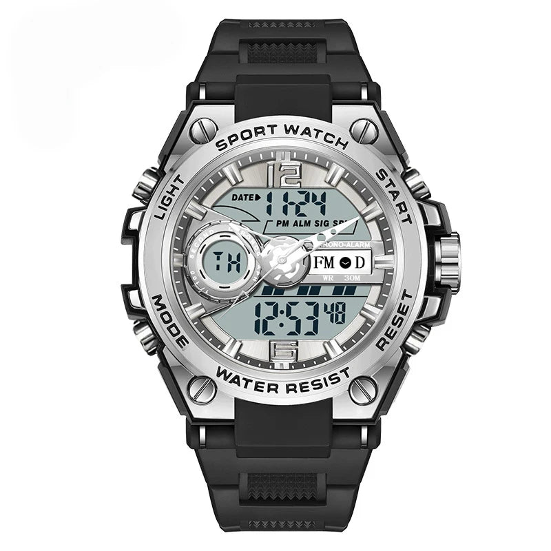 Three-Hand Luminous Sports Watch |   Alloy Dual Display Timer+Alarm Clock+Calendar |   Exclusive Dual-Display Digital Watch for Men and Women
